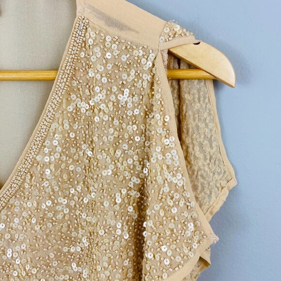 Sundance Blouse Womens Small Sequined Chiffon Sheer Gold Split Sleeve NYE - Picture 2 of 4